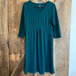 Lands' End Size S Forest Green A-Line Midi Dress Fitted Waist Career Work